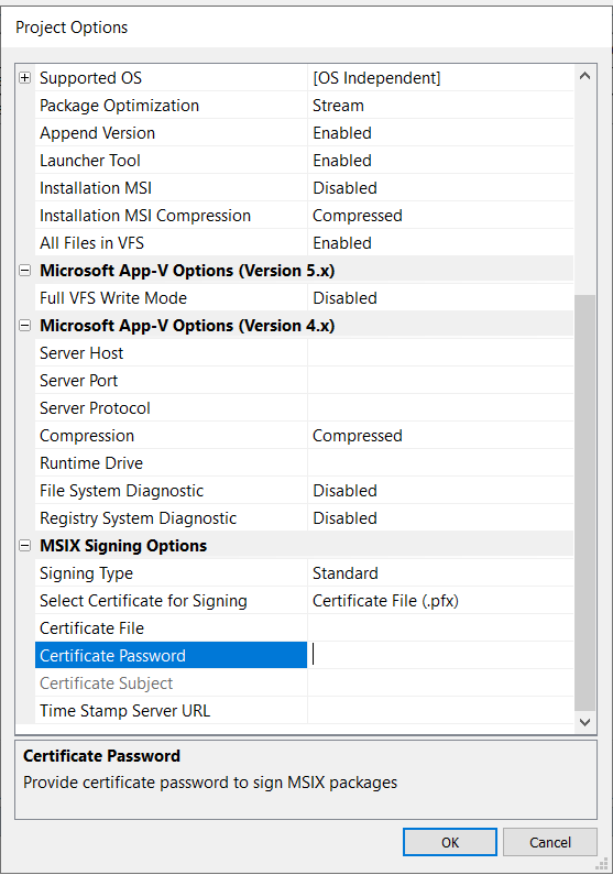 Project Options Dialog Box