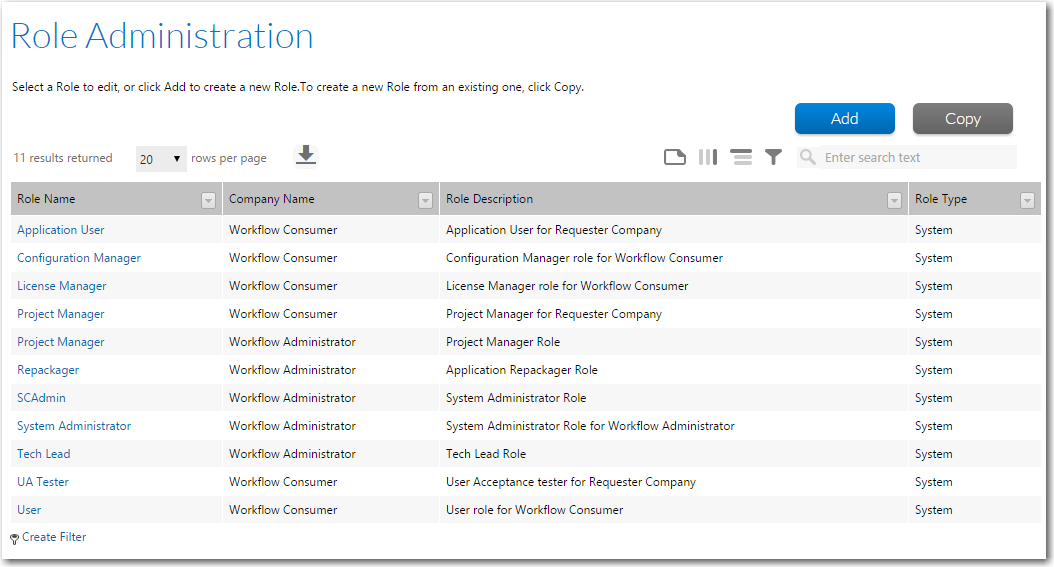 Role Administration Page